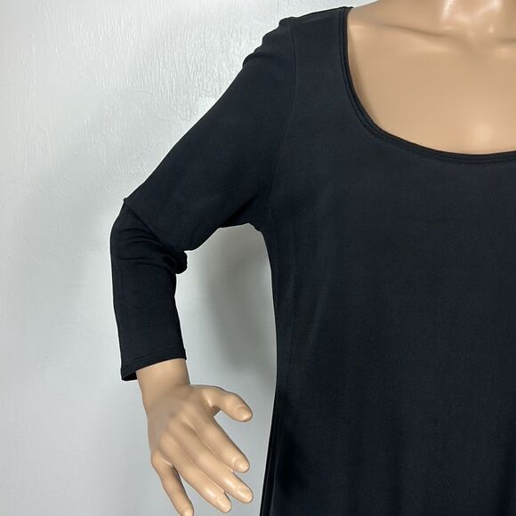 Eileen Fisher Black Silk 3/4 Sleeve Scoop Neck Dress Size M - Picture 2 of 8